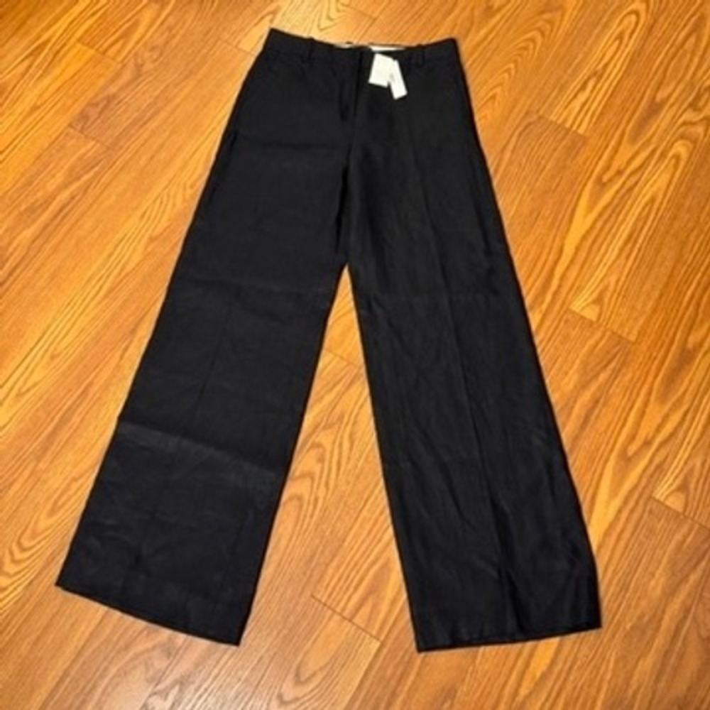 J.Crew Black 100% Linen Wide Leg Herringbone Trousers Pants E9753 Size 6 NWT